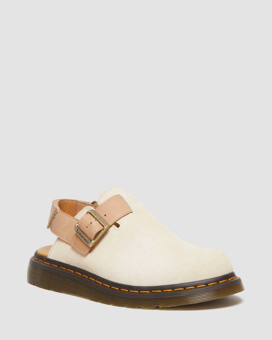 Dames Dr. Martens Chaussons | Mocassins A Bride Arriere En Daim Et Cuir Jorge Ii Papier Beige+Beige — Ehsuede+Carrara