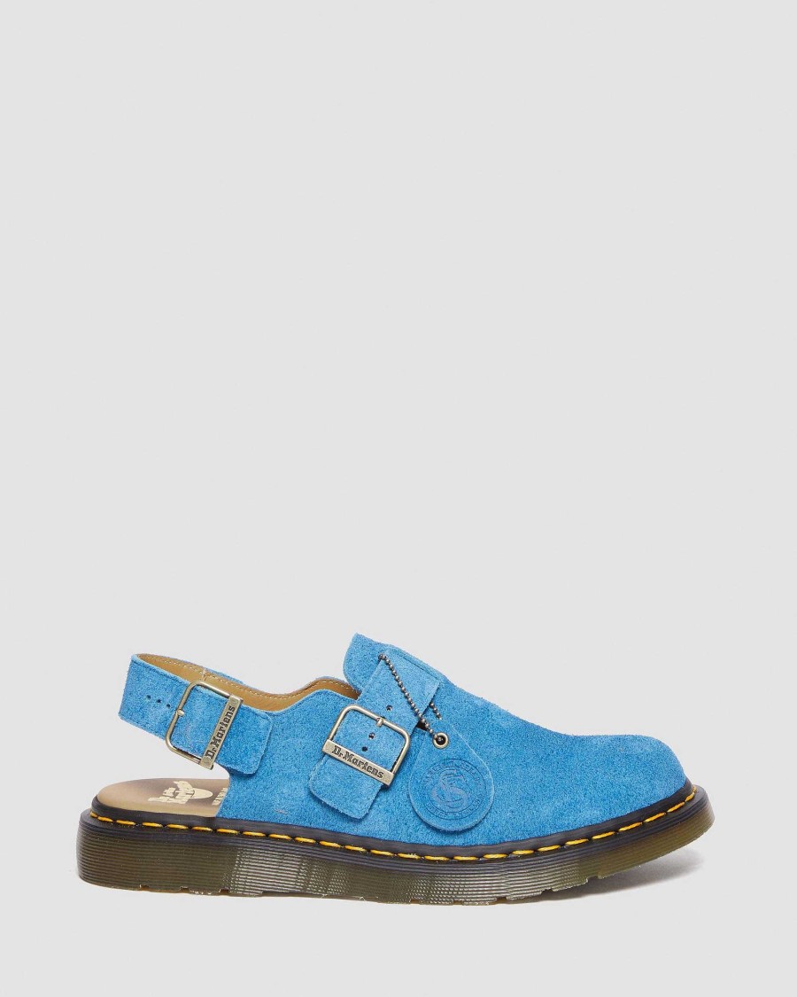 Dames Dr. Martens Chaussons | Jorge Made In England Slingback Bleu — Daim De Veau Repello (Huile De Gomme)