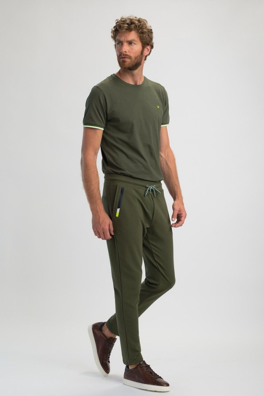 Homme Benson & Cherry Les Bas | Jogger Pant A Poche Tricolore Zippee Jola Kaki