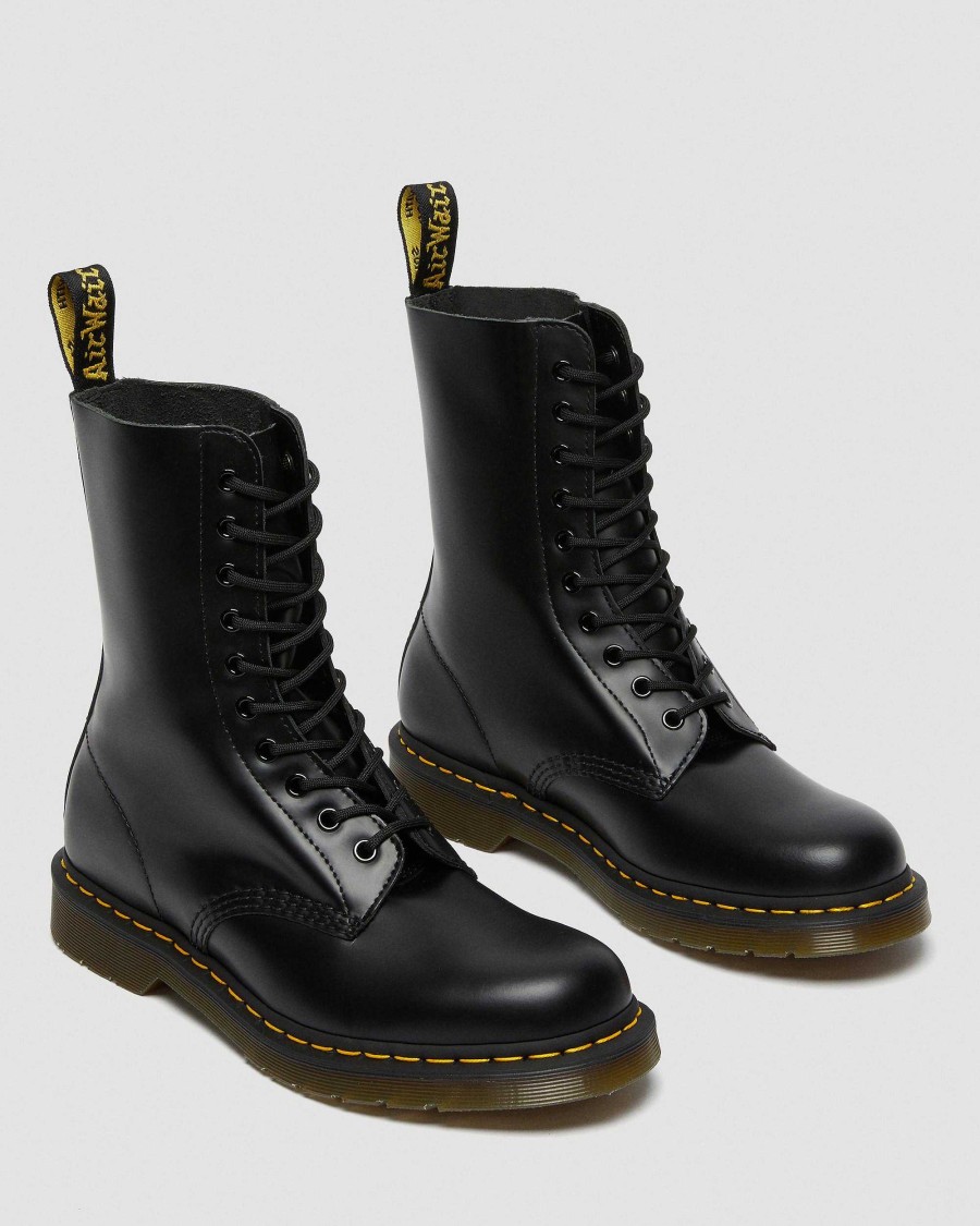 Messieurs Dr. Martens Tenias | Bottines Hautes A Lacets En Cuir Lisse 1490 Noir — Lisse