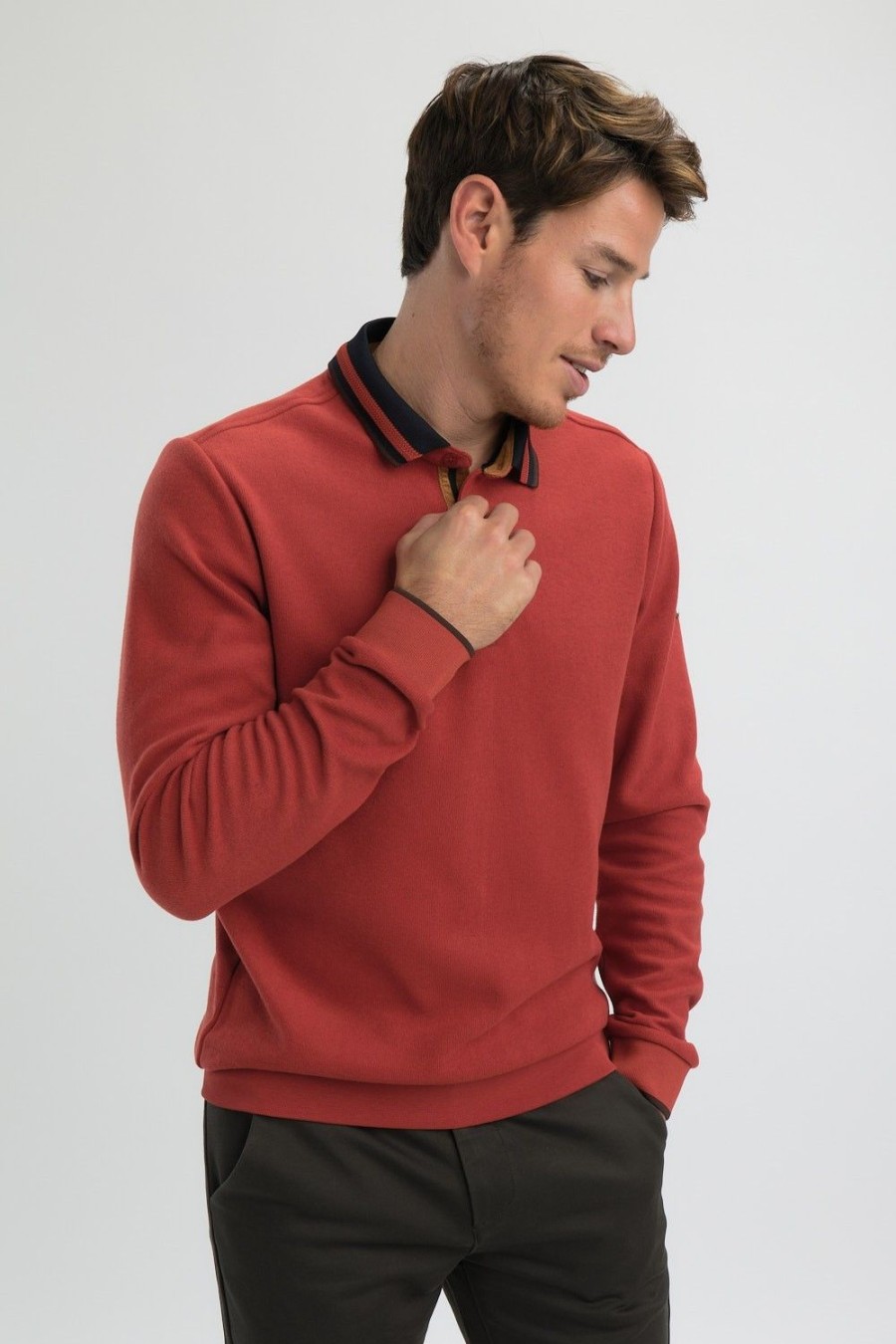 Homme Benson & Cherry Pulls Et Gilets Pour Homme | Pull Coupe Polo Marlon Brique