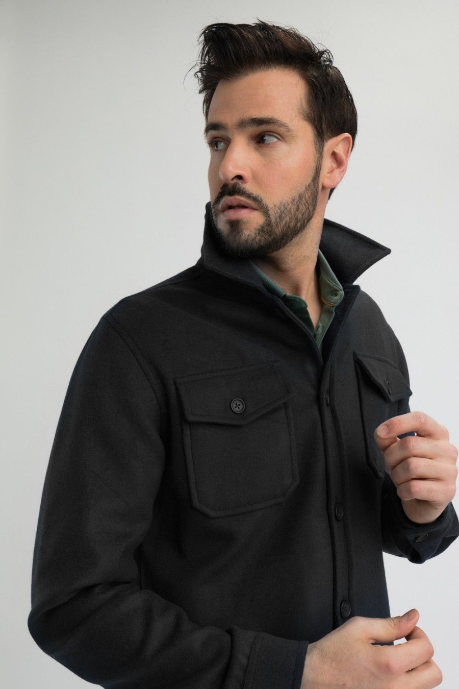 Homme Benson & Cherry Vestes Et Sweaterie Pour Homme | Surchemise Manteau Basique Soco Noir