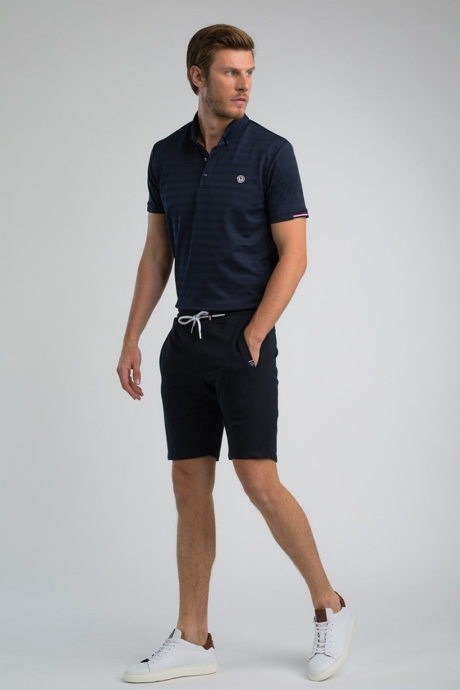 Homme Benson & Cherry Les Bas | Short En Molleton Leger Aux Details Tricolores Bulmino Marine