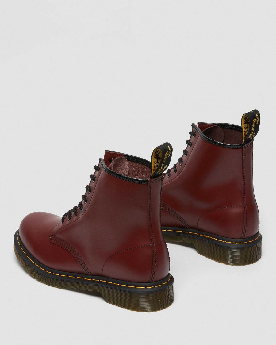 Messieurs Dr. Martens Tenias | Bottines A Lacets En Cuir Lisse 1460 Rouge Cerise — Lisse