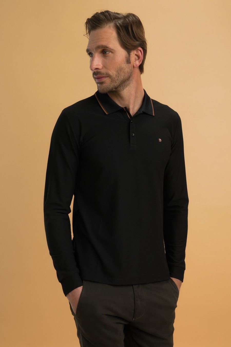 Homme Benson & Cherry Polos Pour Homme | Polo Jacquard Avec Bords Cotes Fantaisies Gaclong Noir