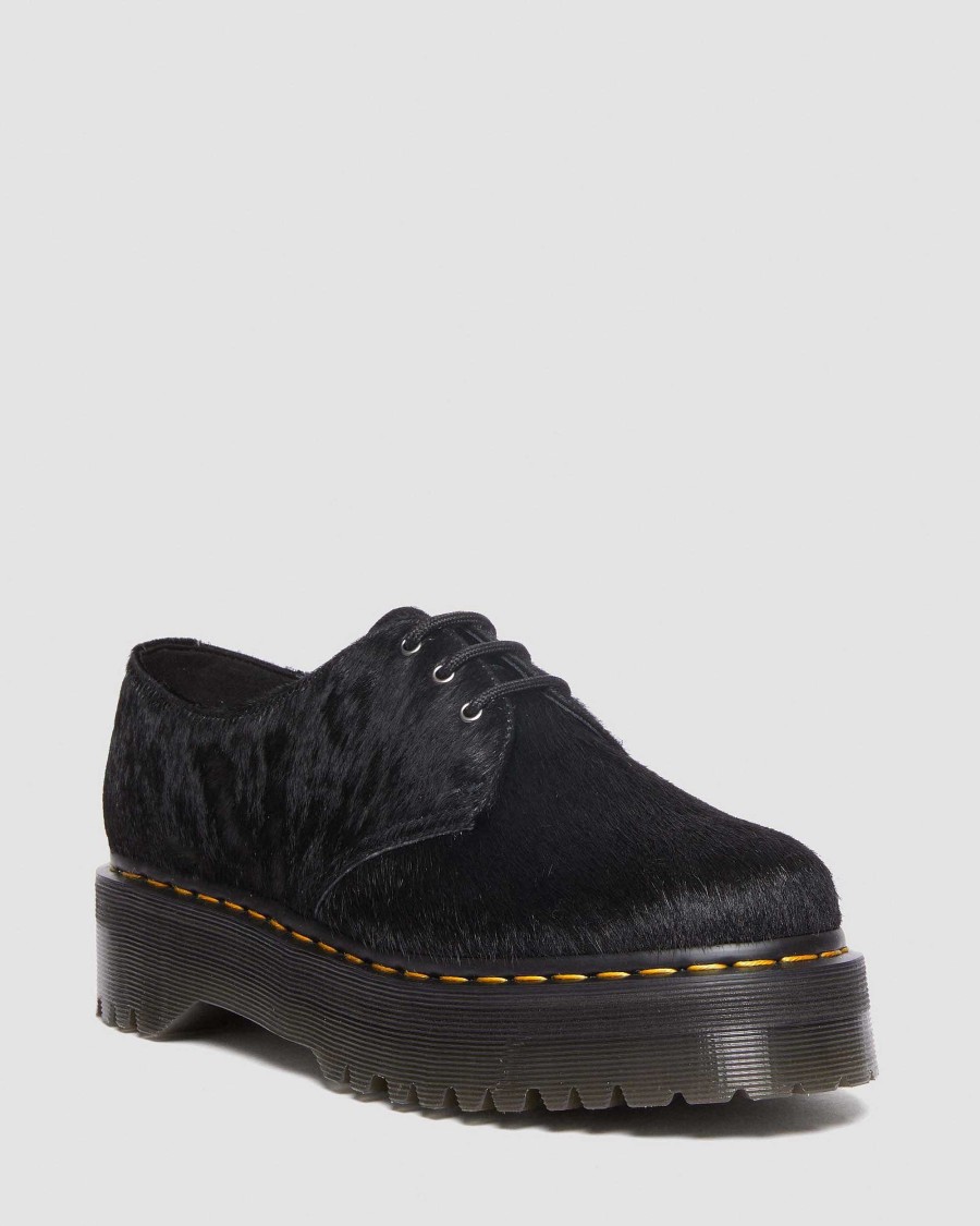 Messieurs Dr. Martens Chaussures A Lacets | Chaussures A Plateforme 1461 Quad Hair-On Cheveux Noirs Sur — Cheveux Sur