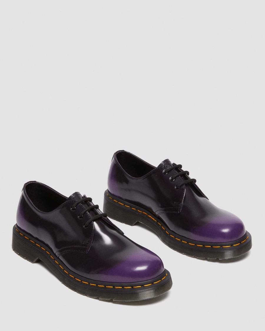 Messieurs Dr. Martens Chaussures Vegetaliennes | 1461 Chaussures Oxford Veganes Rub Off Noir/Violet Riche — Oxford Rub Off