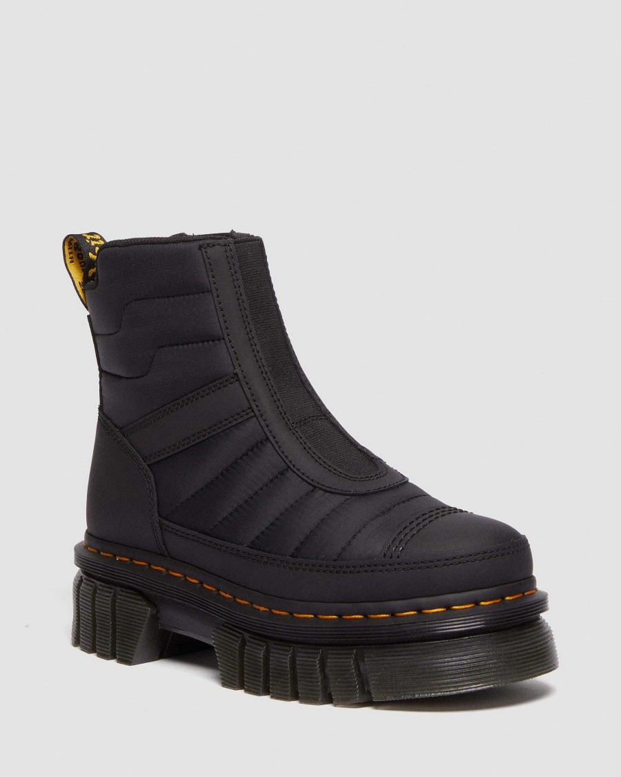 Dames Dr. Martens Plateformes | Bottines Chelsea A Plateforme Matelassee Audrick Noir — Cuir Caoutchoute + Matelasse Chaud