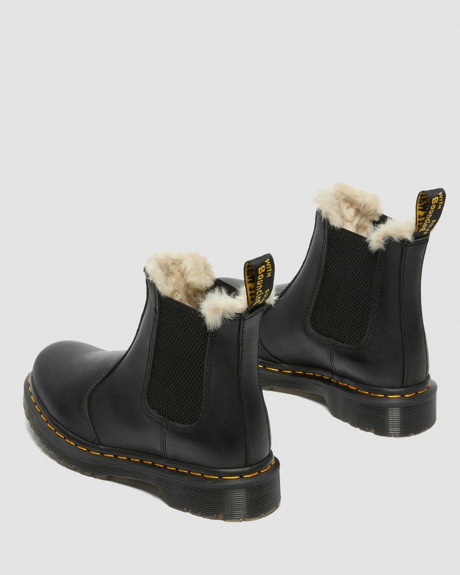 Dames Dr. Martens Bottines | Bottines Chelsea 2976 Leonore Doublees En Fausse Fourrure Noir — Wyoming Bruni