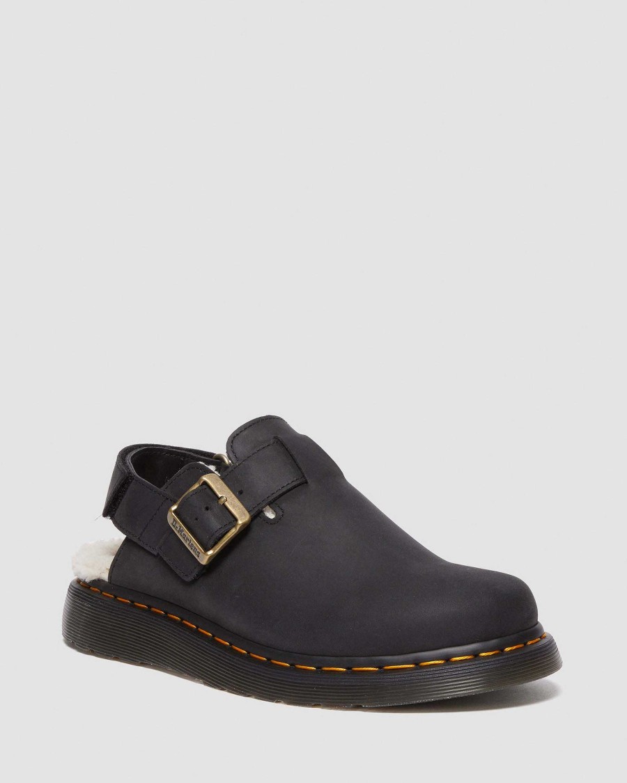 Messieurs Dr. Martens Sandales Noires | Tongs Jorge Ii En Fausse Fourrure Doublees De Fausse Fourrure Noir — Archive Pull Up