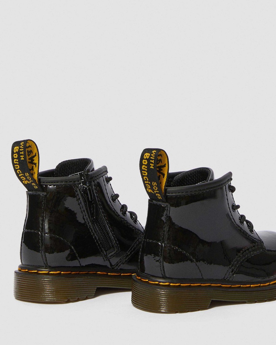 Enfants Dr. Martens Chaussures D'Ecole Pour Filles | Short A Lacets En Cuir Verni 1460 Pour Bebe Noir — Lampe Brevetee