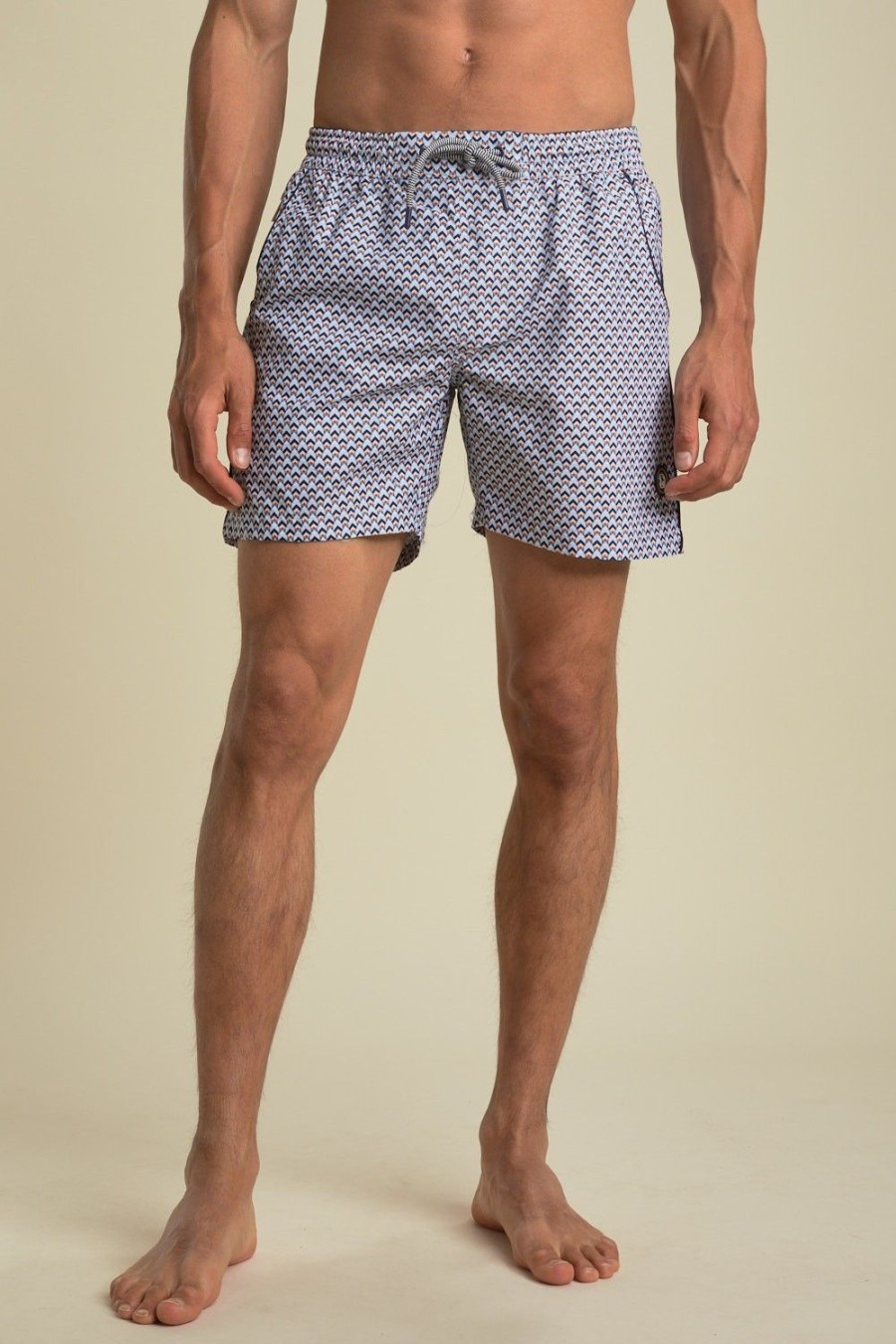 Homme Benson & Cherry Les Bas | Short De Bain Avec Imprimes Geometrique Page Marine