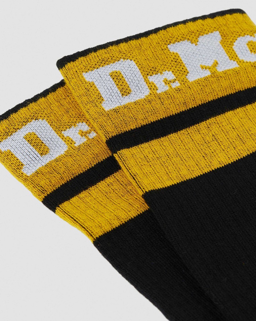 Accessoires Dr. Martens Toutes Les Chaussettes | Chaussettes En Melange De Coton Biologique Avec Logo Athletique Noir+Blanc+Jaune — Melange De Coton