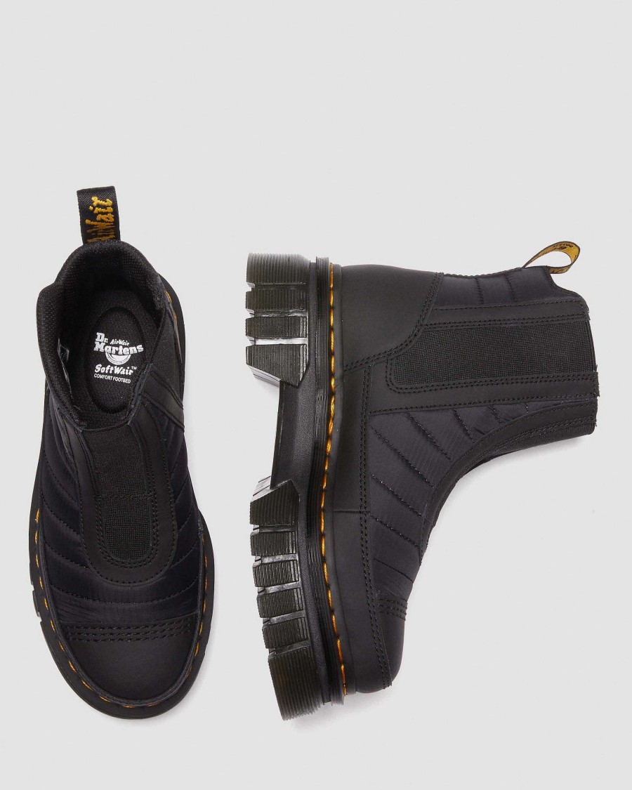 Dames Dr. Martens Plateformes | Bottines Chelsea A Plateforme Matelassee Audrick Noir — Cuir Caoutchoute + Matelasse Chaud