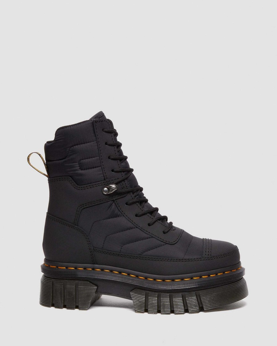 Dames Dr. Martens Plateformes | Bottes A Plateforme Matelassees Audrick 8I Noir — Cuir Caoutchoute + Matelasse Chaud