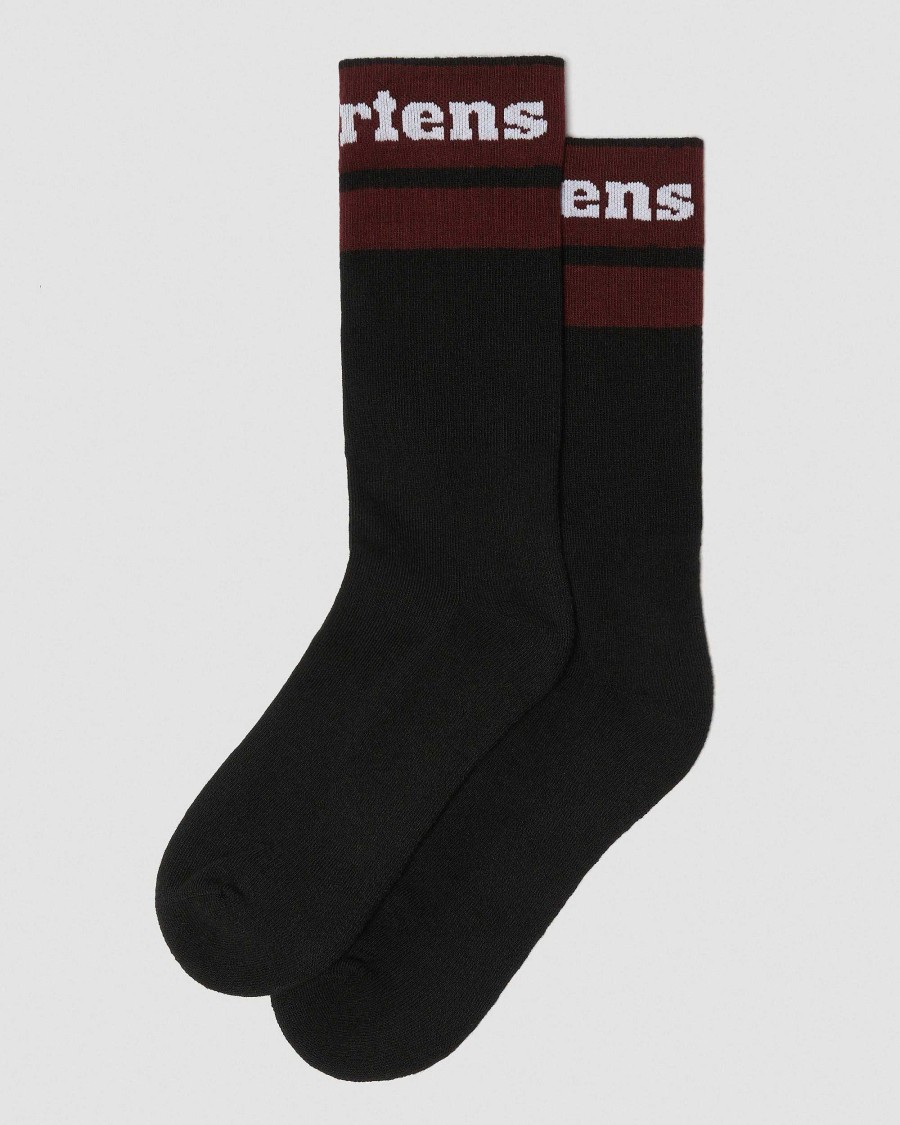 Accessoires Dr. Martens Toutes Les Chaussettes | Chaussettes En Melange De Coton Biologique Avec Logo Athletique Noir+Rouge Cerise+Blanc — Melange De Coton