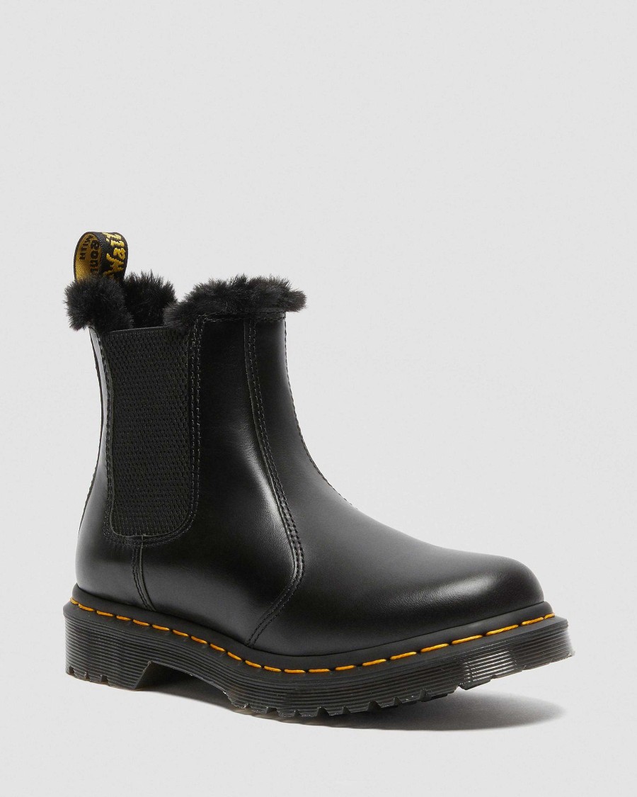 Dames Dr. Martens Bottines | Bottines Chelsea 2976 Leonore Doublees En Fausse Fourrure Gris Fonce — Atlas