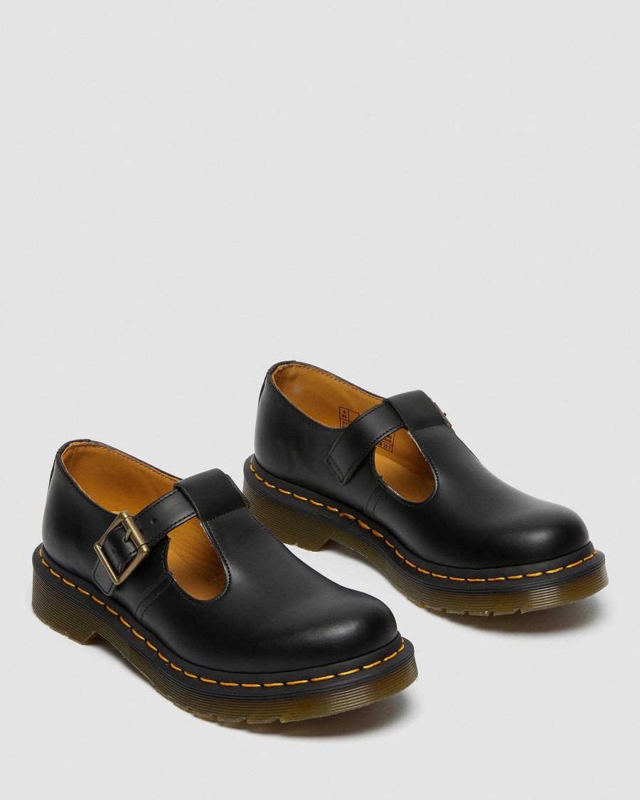 Dames Dr. Martens Chaussures Noires | Chaussures Mary Jane En Cuir Lisse Polley Noir — Lisse