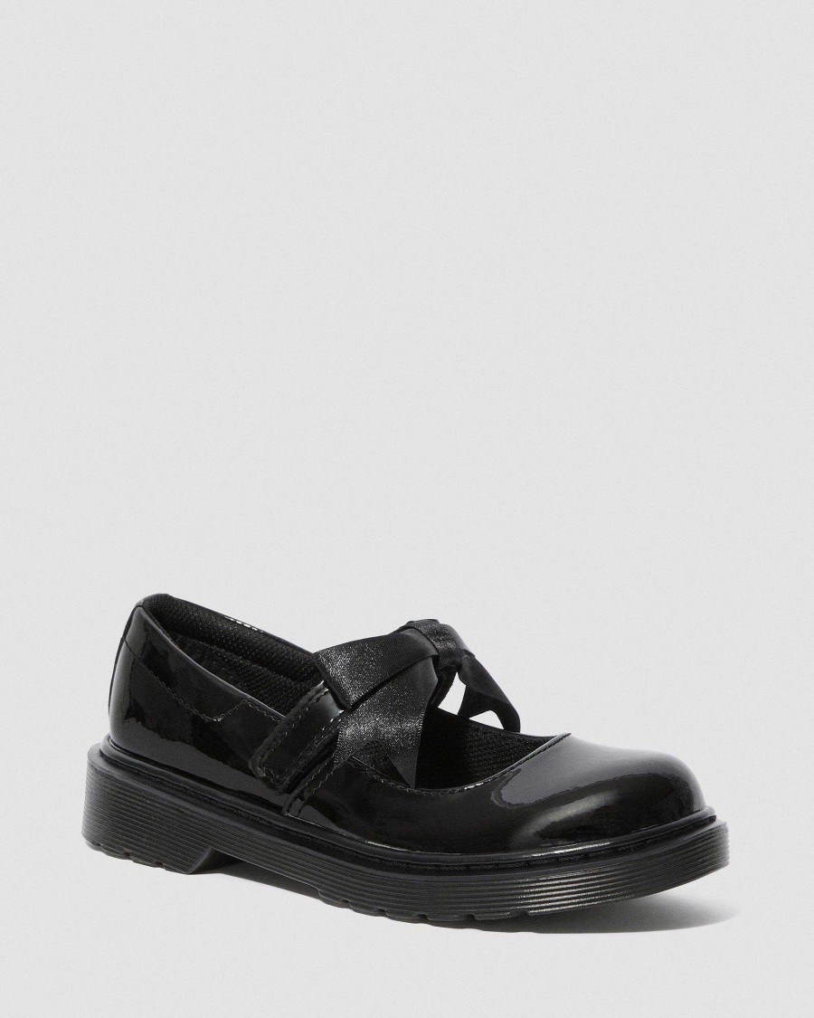 Enfants Dr. Martens Chaussures D'Ecole Pour Filles | Chaussures Mary Jane En Cuir Verni Maccy Ii Junior Noir — Lampe Brevetee