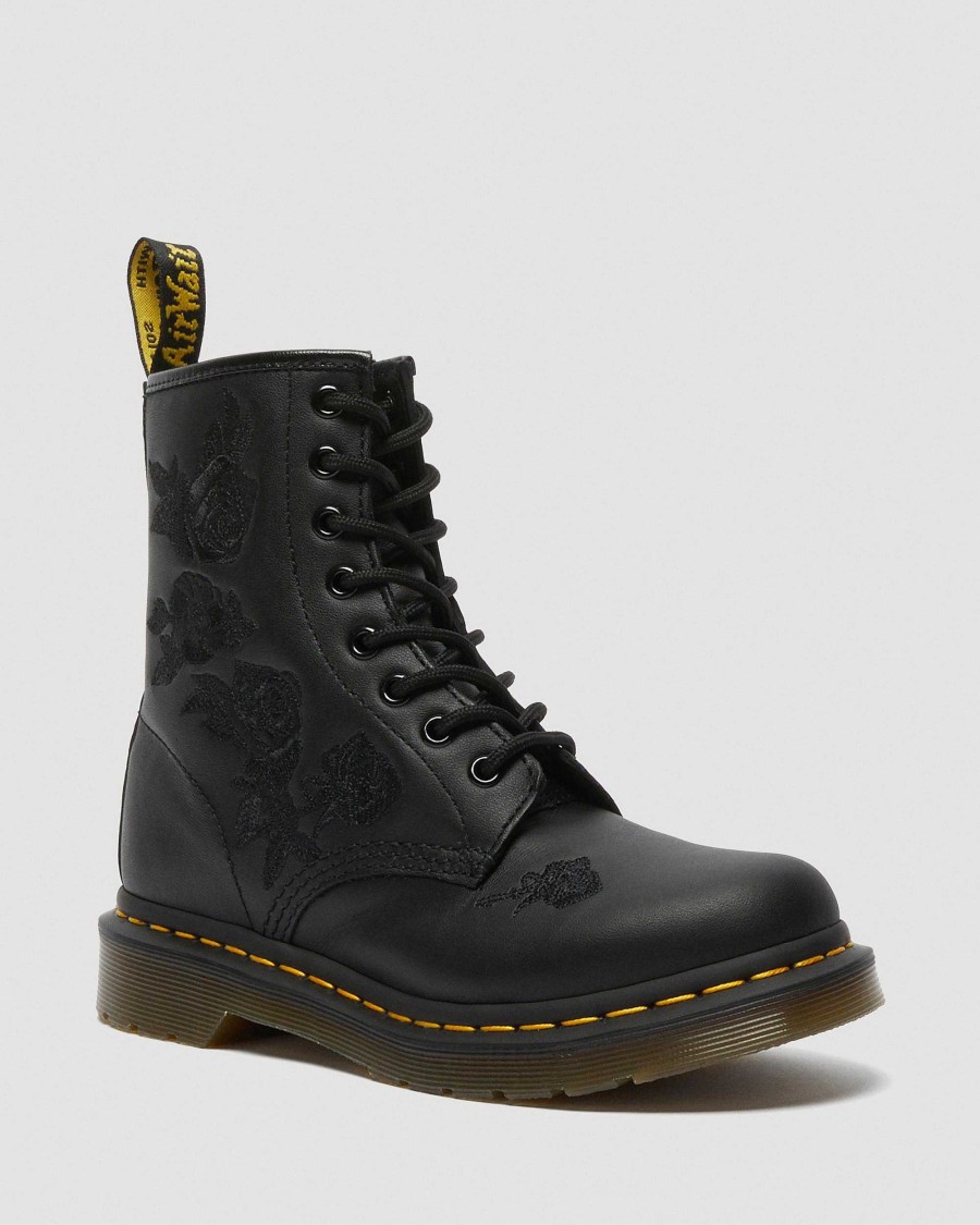 Dames Dr. Martens Tenias | Bottines A Lacets En Cuir Rose Fleuri Mono 1460 Vonda Noir — Softy T