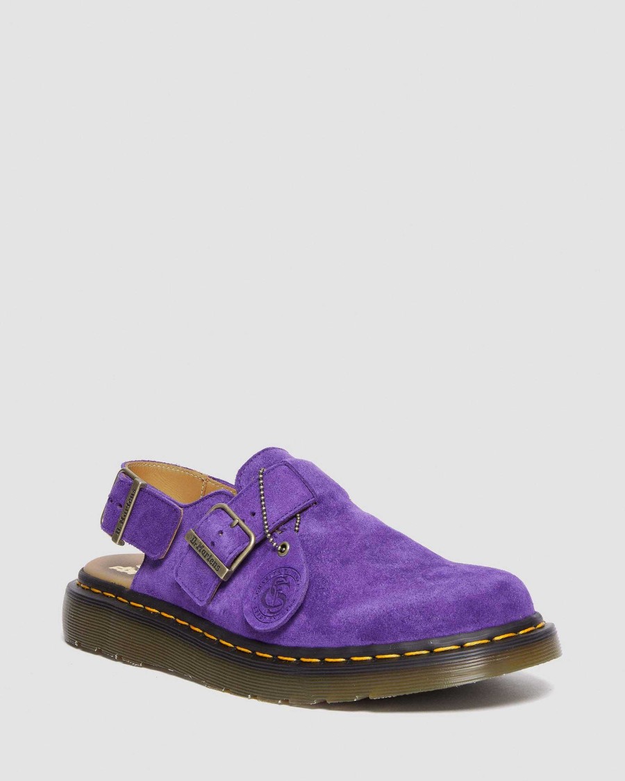 Dames Dr. Martens Chaussons | Jorge Made In England Slingback Violet — Daim De Veau Repello (Huile De Gomme)