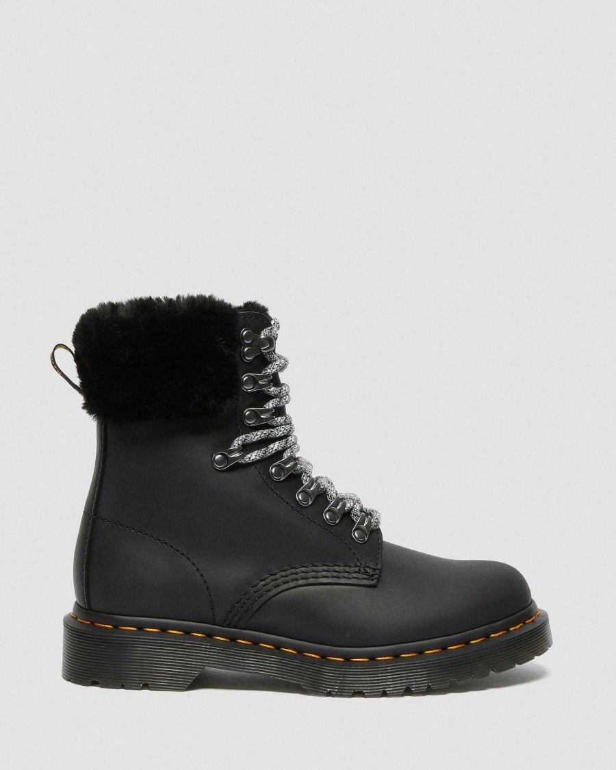 Dames Dr. Martens Tenias | Bottines 1460 Serena Collar Doublees En Fausse Fourrure Noir — Streeter+Milo Fourrure