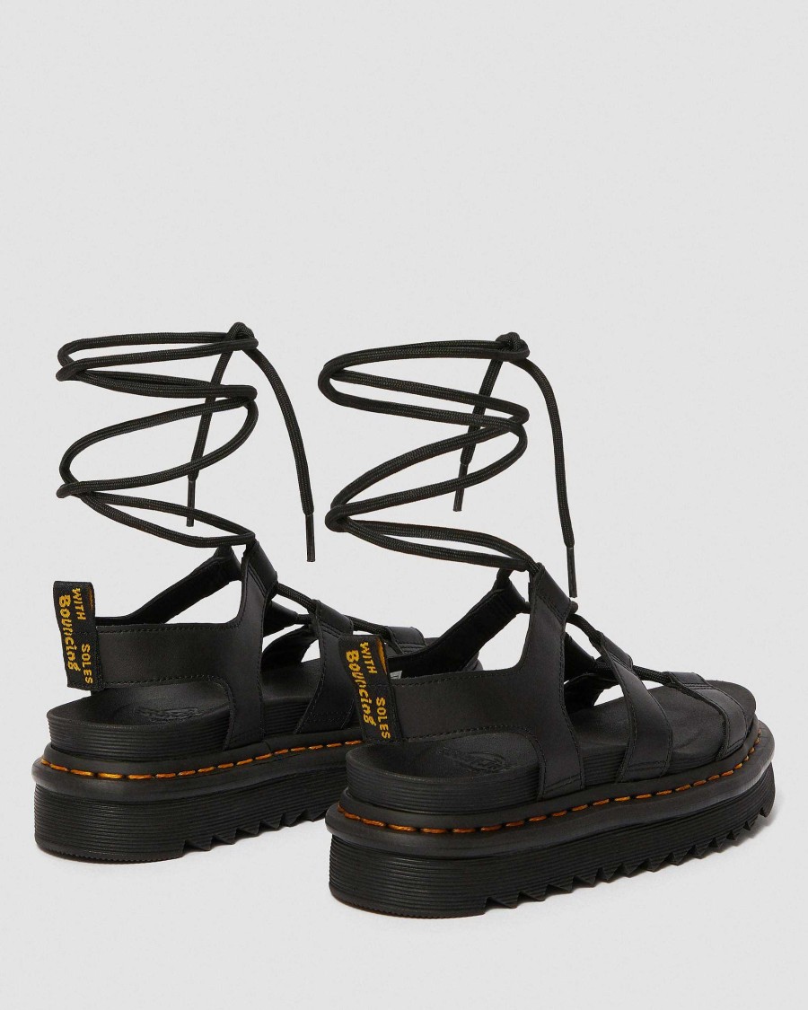 Dames Dr. Martens Sandales A Plateforme | Sandales Spartiates A Lacets En Cuir Nartilla Hydro Noir — Hydro