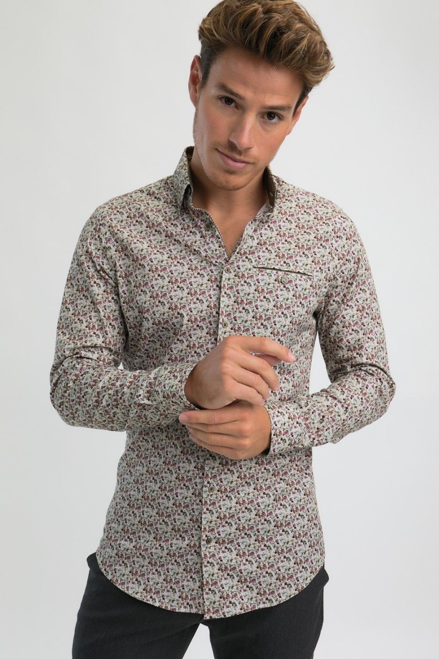 Homme Benson & Cherry Chemises Pour Homme | Chemise Manches Longues Fleurie Languedoc Rose