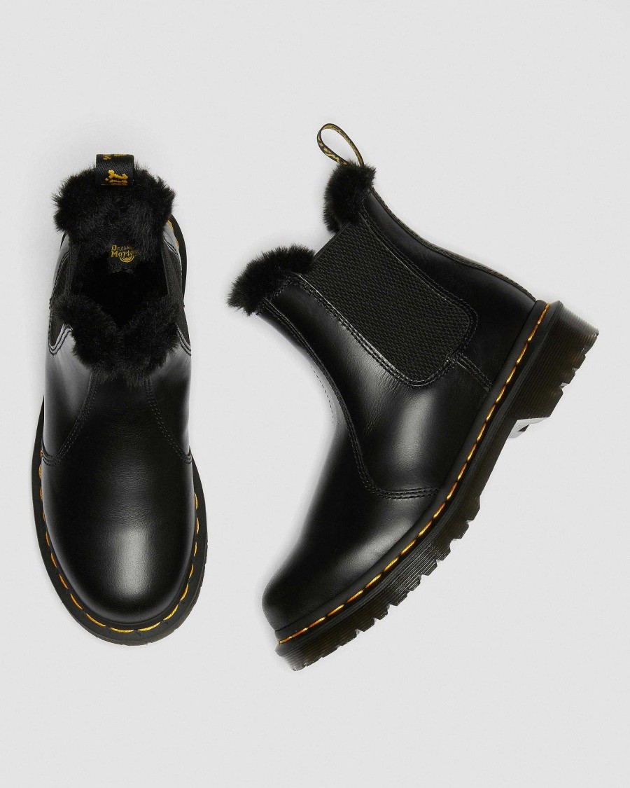 Dames Dr. Martens Bottines | Bottines Chelsea 2976 Leonore Doublees En Fausse Fourrure Gris Fonce — Atlas