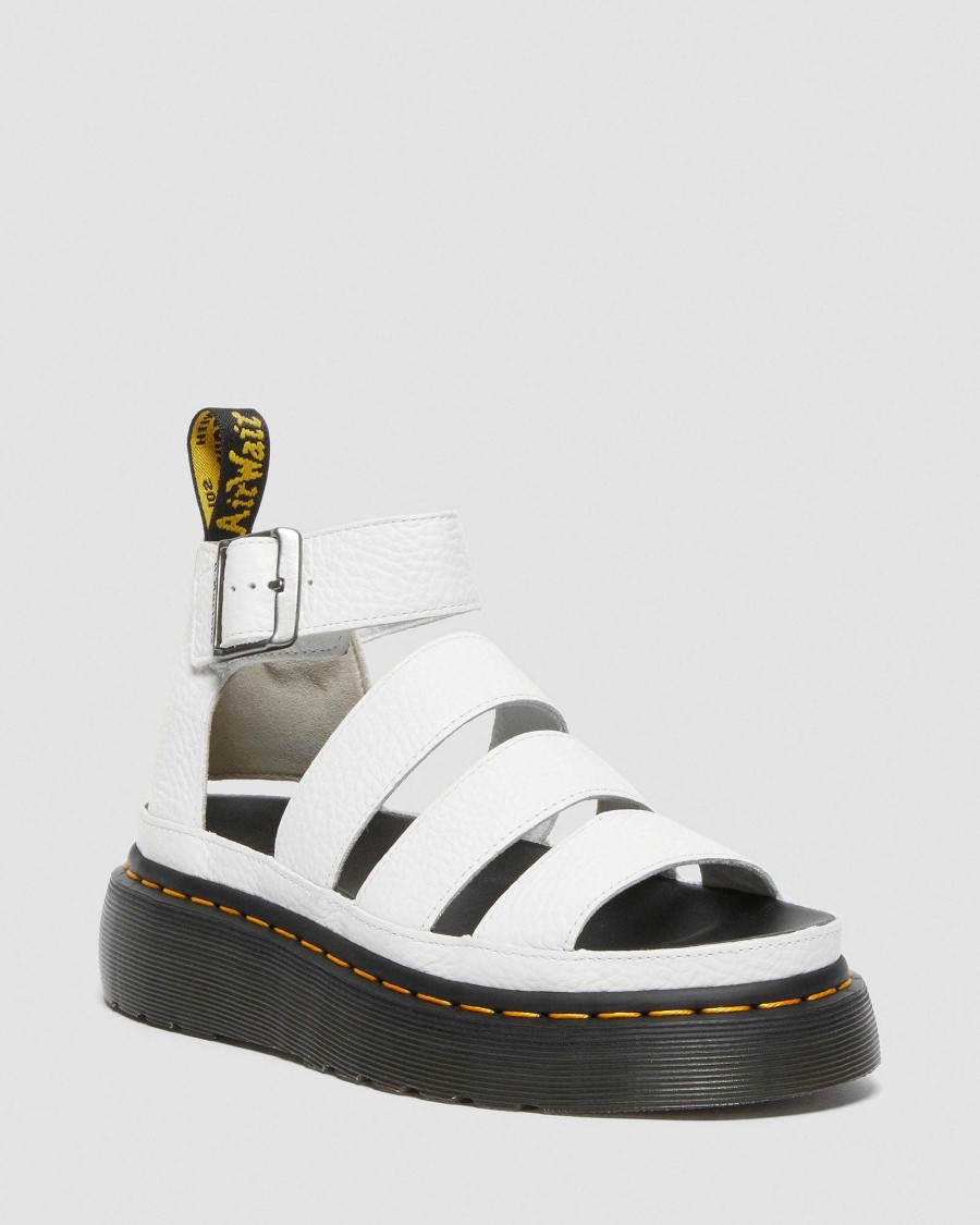 Dames Dr. Martens Sandales A Plateforme | Sandales A Plateforme En Cuir Nappa Quad Milled Clarissa Ii Blanc — Nappa Moulu