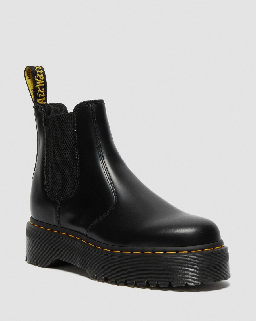 Messieurs Dr. Martens Plateformes | Bottines Chelsea En Cuir A Plateforme Lisse 2976 Quad Noir — Poli Lisse