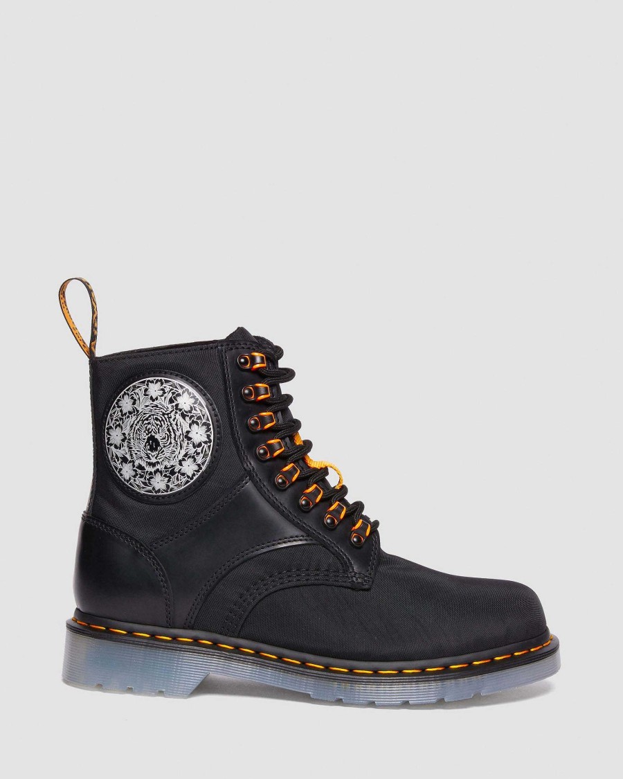 Messieurs Dr. Martens Tenias | Bottes En Cuir 1460 King Nerd Noir — Cuir Lisse + Nylon Cyclone