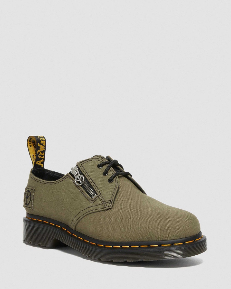 Messieurs Dr. Martens Chaussures A Lacets | 1461 Babylon Canvas -Chaussures En Cuir Noir+Olive — Toile+Wanama