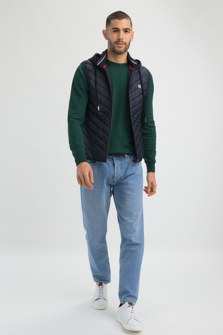 Homme Benson & Cherry Vestes Et Sweaterie Pour Homme | Gilet Sans Manches A Capuche Molleton Matelasse Sanache Marine