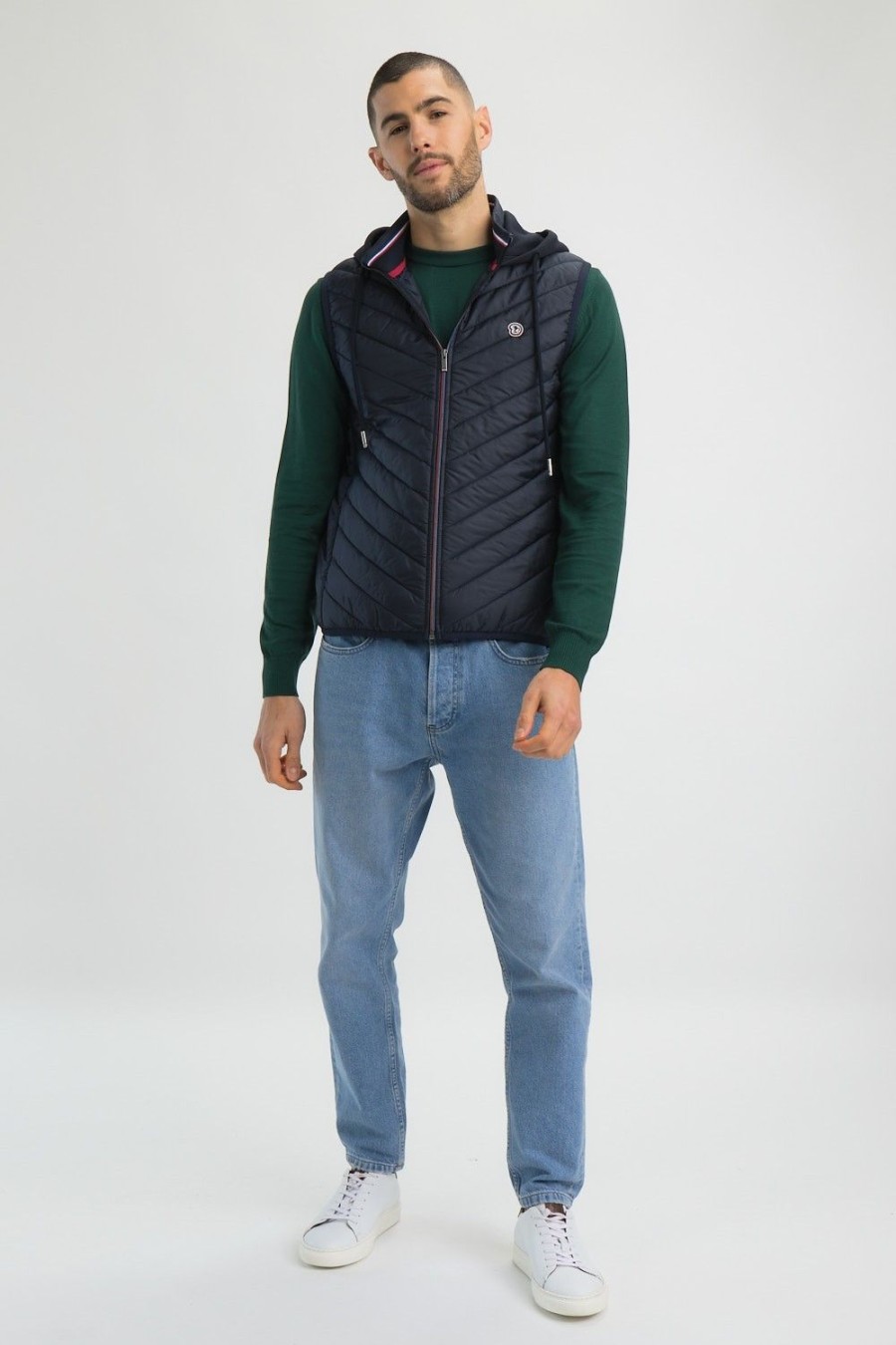 Homme Benson & Cherry Vestes Et Sweaterie Pour Homme | Gilet Sans Manches A Capuche Molleton Matelasse Sanache Marine