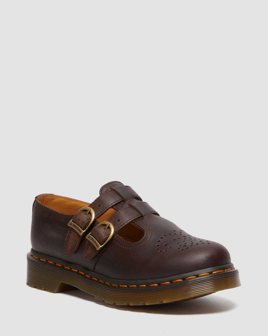 Dames Dr. Martens Marie-Jeanne | 8065 Chaussures Mary Jane En Cuir Crazy Horse Marron Fonce — Crazy Horse+Pu