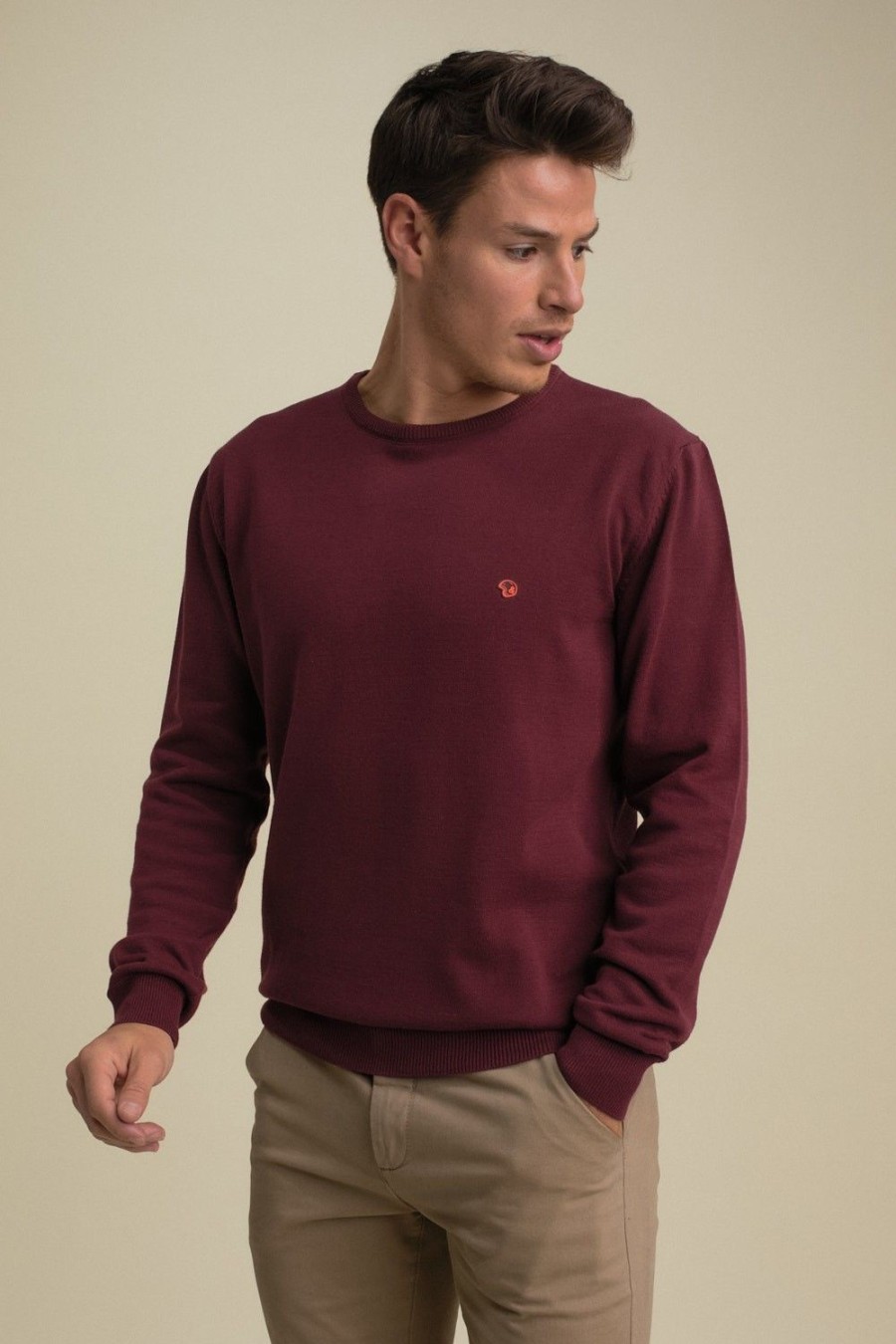 Homme Benson & Cherry Pulls Et Gilets Pour Homme | Pull Col Rond Uni Famoso Bordeaux