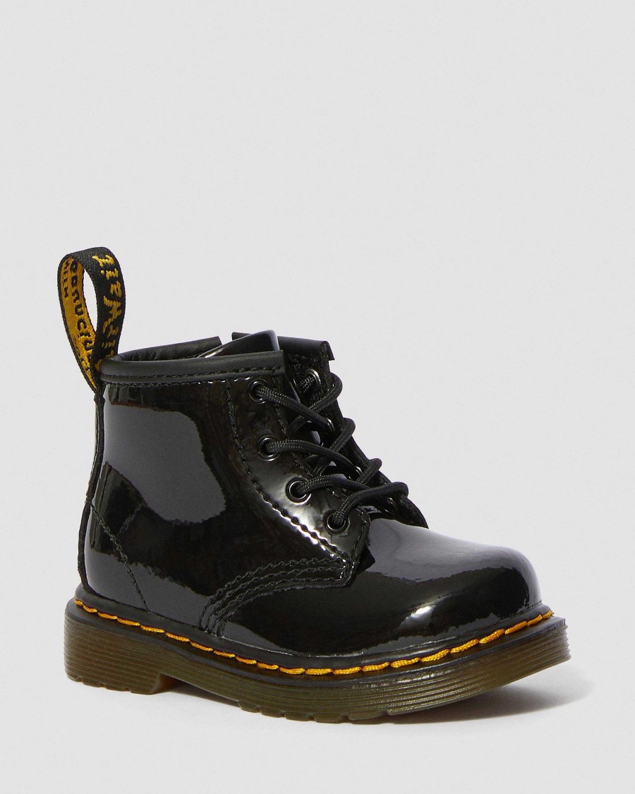 Enfants Dr. Martens Chaussures D'Ecole Pour Filles | Short A Lacets En Cuir Verni 1460 Pour Bebe Noir — Lampe Brevetee