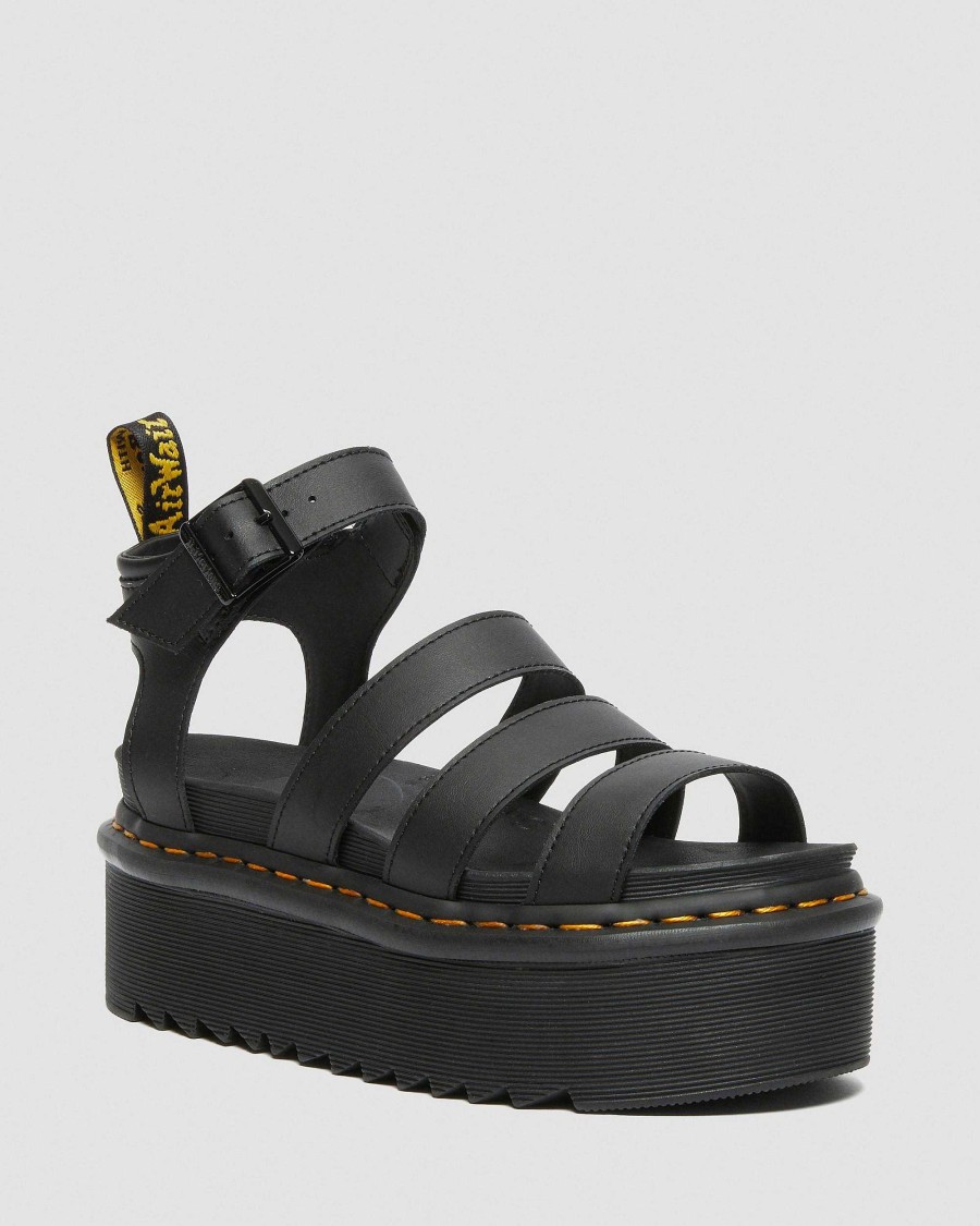 Dames Dr. Martens Sandales A Plateforme | Sandales Gladiateur A Plateforme En Cuir Blaire Quad Hydro Noir — Hydro