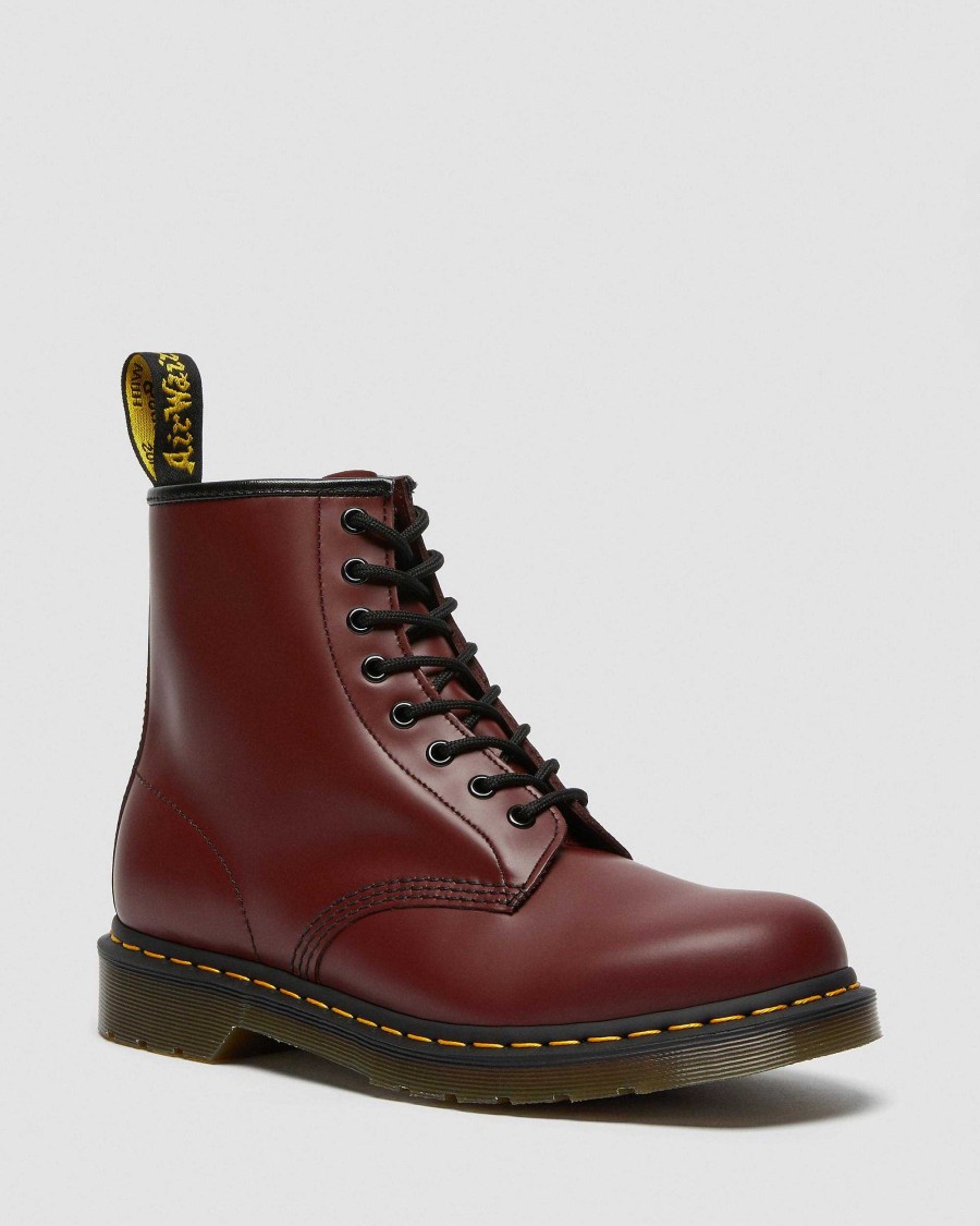 Messieurs Dr. Martens Tenias | Bottines A Lacets En Cuir Lisse 1460 Rouge Cerise — Lisse