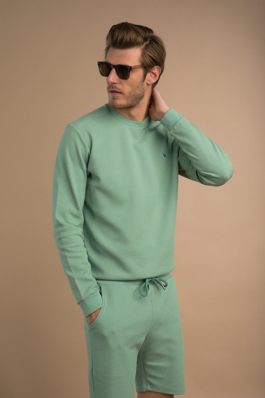 Homme Benson & Cherry Vestes Et Sweaterie Pour Homme | Sweat Basique En Molleton Technique Stone Vert-Deau