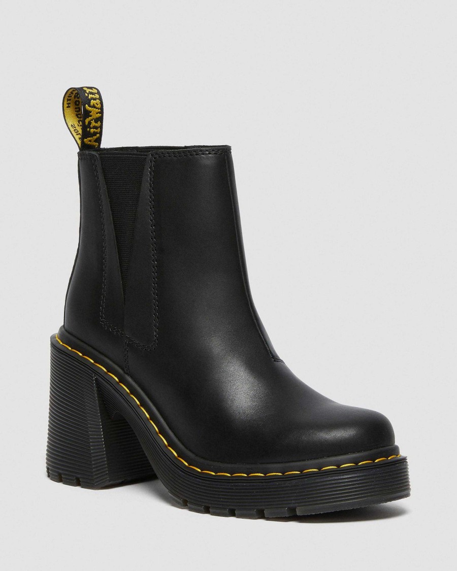 Dames Dr. Martens Bottines | Bottines Chelsea A Talons Evases En Cuir Spence Noir — Bois De Santal