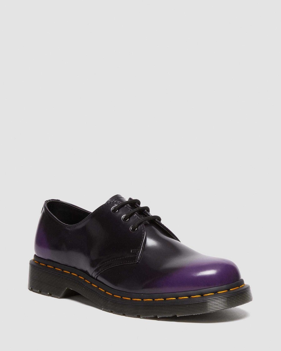 Messieurs Dr. Martens Chaussures Vegetaliennes | 1461 Chaussures Oxford Veganes Rub Off Noir/Violet Riche — Oxford Rub Off