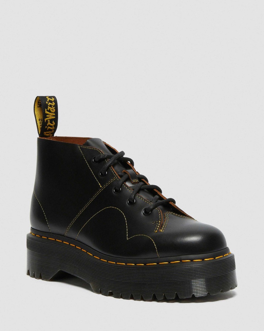 Messieurs Dr. Martens Plateformes | Bottes De Singe A Plateforme En Cuir Church Quad Noir — Vintage Lisse