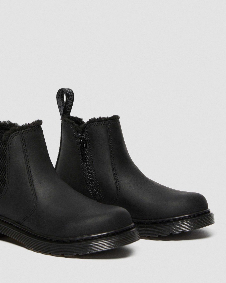 Enfants Dr. Martens Maihars Pour Enfants | Bottines Chelsea Junior 2976 Leonore Doublees De Fausse Fourrure Noir — Republique Impermeable