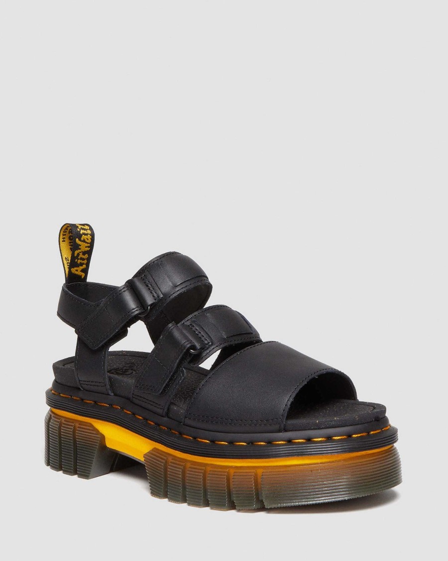 Dames Dr. Martens Sandales A Plateforme | Sandales A Plateforme A 3 Brides En Cuir A Semelle Contrastee Ricki Noir — Lucido Poli