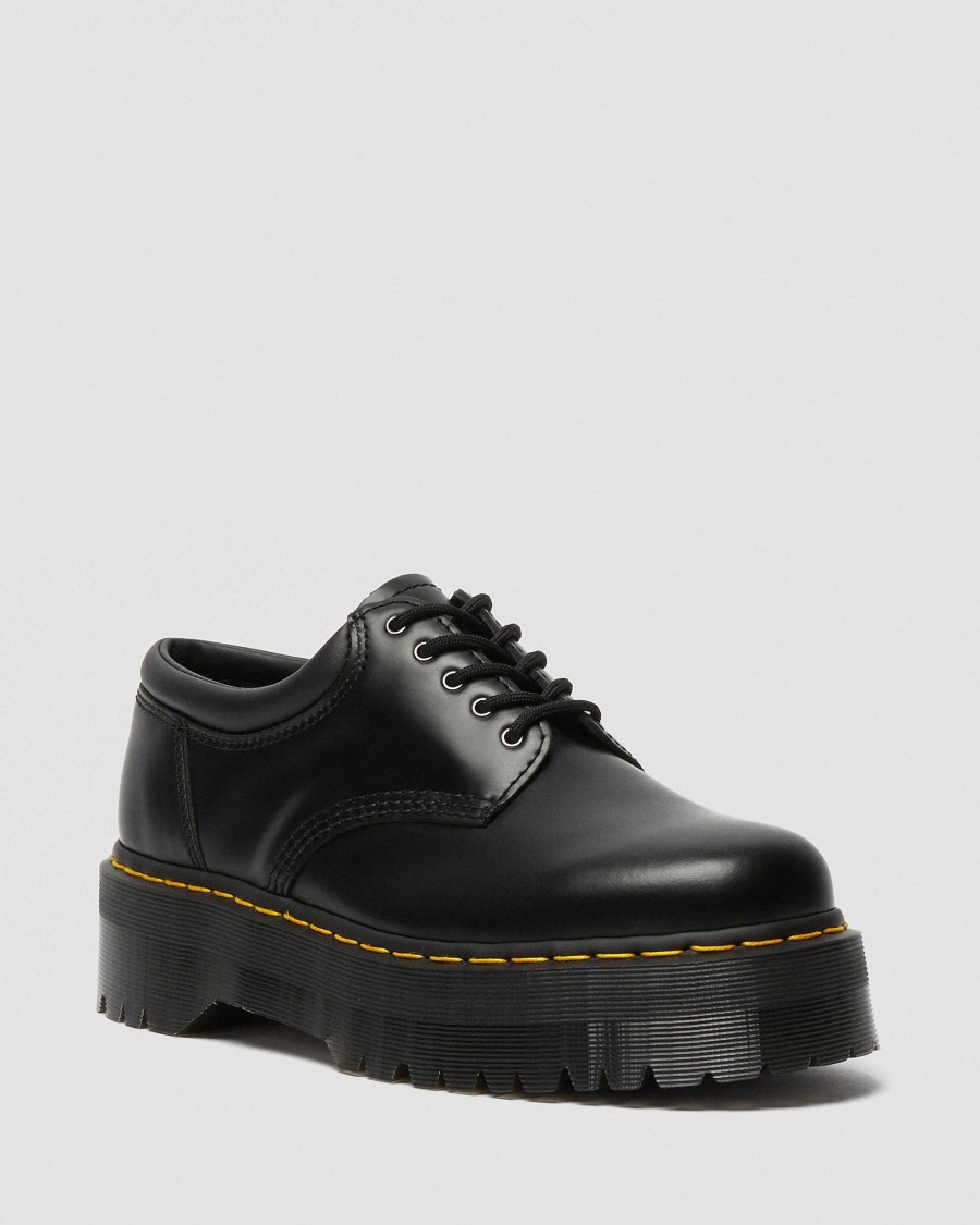 Messieurs Dr. Martens Chaussures Noires | Chaussures A Plateforme Lisses En Cuir 8053 Quad Noir — Poli Lisse