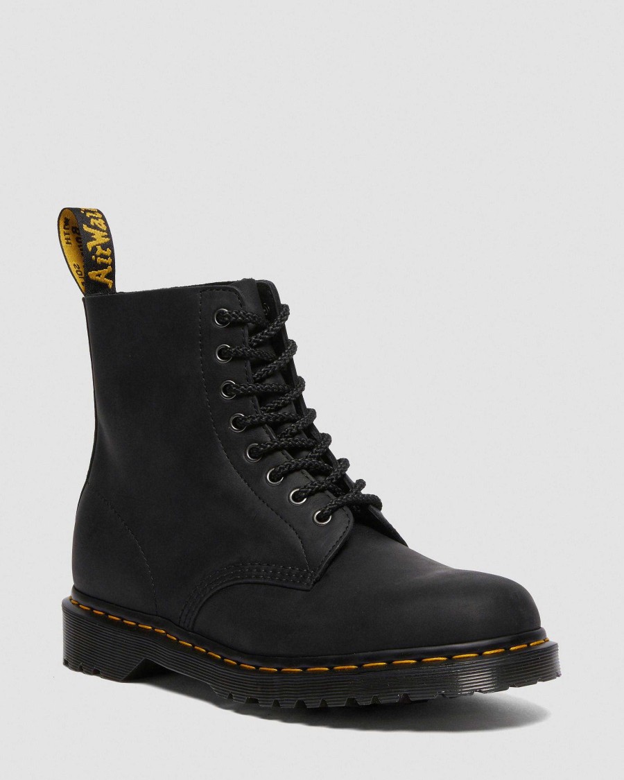 Messieurs Dr. Martens Tenias | Bottes A Lacets En Cuir Pleine Fleur Cire 1460 Pascal Noir — Pleine Fleur Ciree