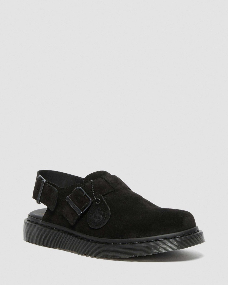 Messieurs Dr. Martens Sandales Noires | Mules En Daim Jorge Made In England Noir — Daim De Veau Repello (Huile De Gomme)