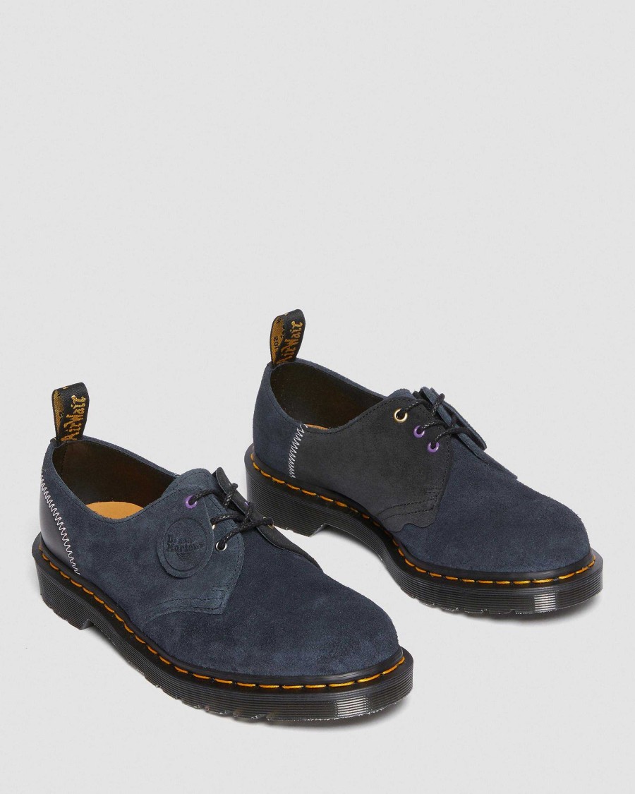 Messieurs Dr. Martens Chaussures Fabriquees En Angleterre | 1461 Chaussures En Cuir Deadstock Noir+Bleu Indigo+Noir — Quilon + Daim